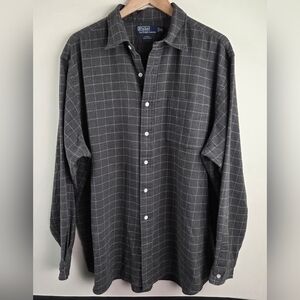 Polo Ralph Lauren Flannel Shirt Mens 2XL Gray Long Sleeve Button Up Big Check
